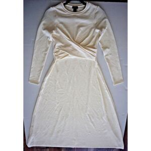 Halogen HA409017MI Women's Sz S Antique White L/S Wrap Design Midi Dress